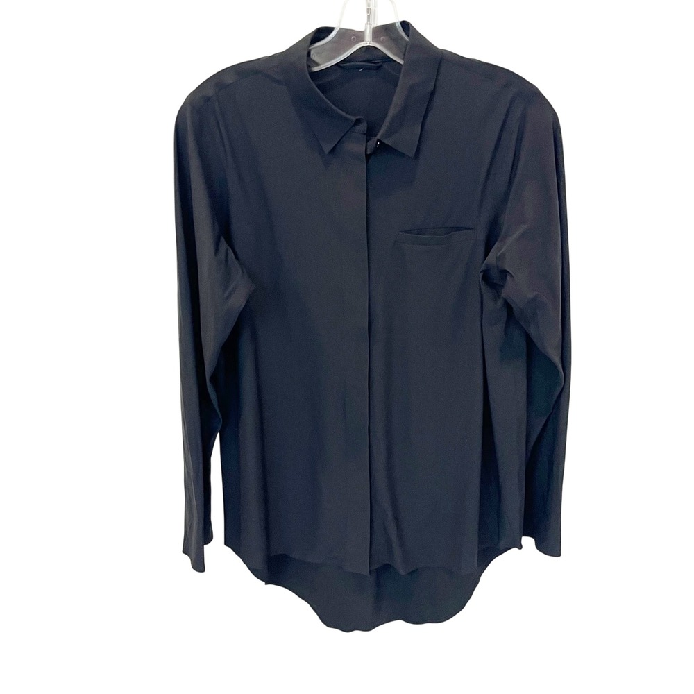 Athleta Urbanite Long Sleeve Button Down Shirt Black XS Laser Cut Ventilation